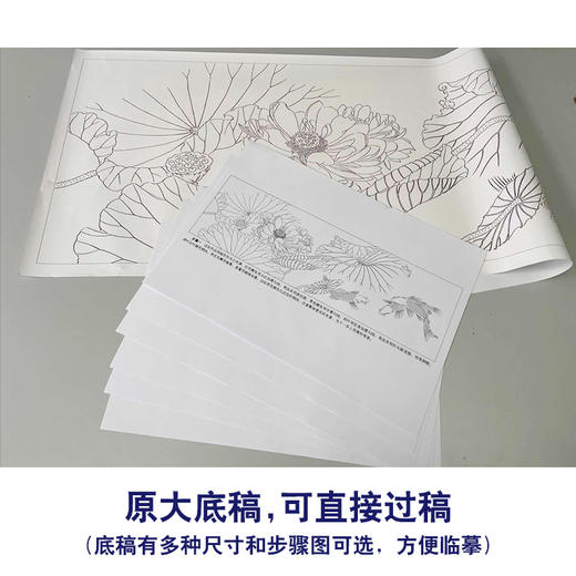 【有步骤、大彩图】龚雪青横幅工笔画白描底稿《连年有余图》荷花鲤鱼图初学者临摹花鸟线稿XQ98 商品图1