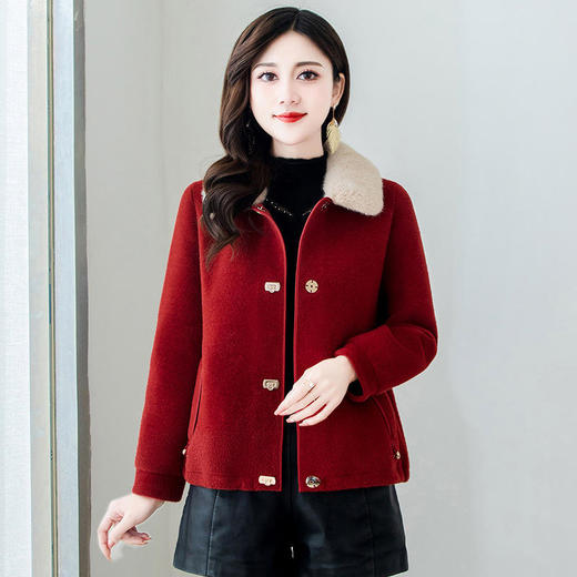 YWE-Q2160新款时尚优雅气质翻领长袖短款加厚保暖毛呢外套 商品图0