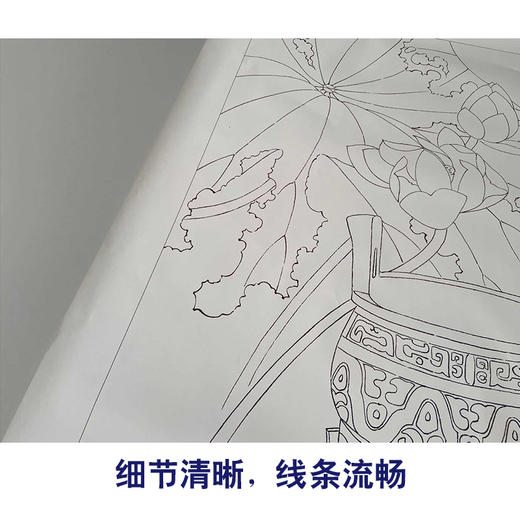 【有步骤】龚雪青工笔画白描底稿《深古留香》荷花青铜器初学者临摹花鸟线稿XQ85 商品图4