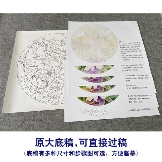 【有步骤、大彩图】龚雪青工笔画白描底稿圆形小品《小晴》牡丹初学者临摹花鸟线稿XQ91 商品图1