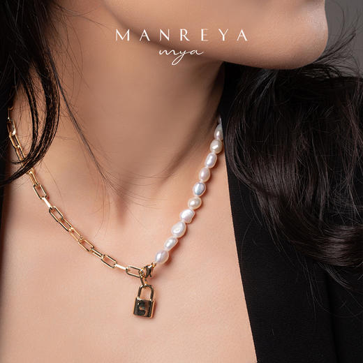 Manreya玛芮雅“锁梦”巴洛克珍珠拼接小金锁时尚小众设计感项链 商品图3
