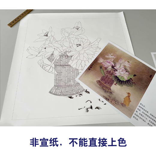 【有步骤】龚雪青工笔画白描底稿斗方小品《鸭趣图》荷花雏鸭初学者临摹花鸟线稿XQ86 商品图2