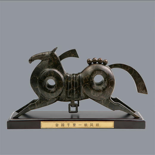 宇达青铜摆件 十二生肖马《奋蹄千里  一帆风顺》创意装饰 家居工艺摆件  高17cm 商品图0