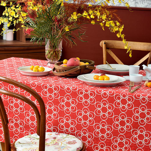 新春团圆新中式桌布简约红色餐桌布 商品图1