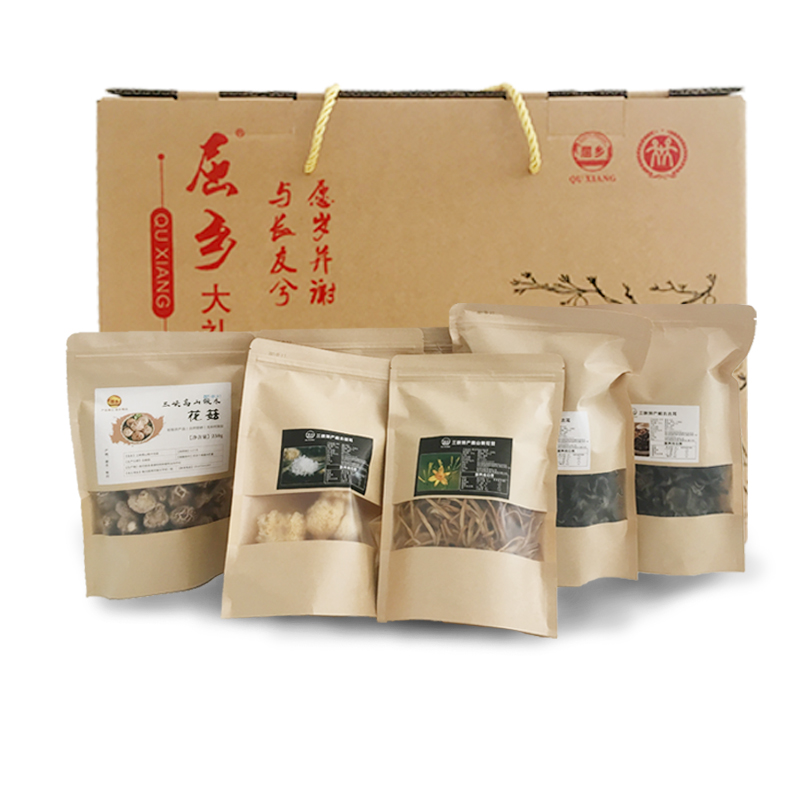 秭归县菌类礼包8袋香菇/木耳/茶树菇/黄花菜3.8斤/箱