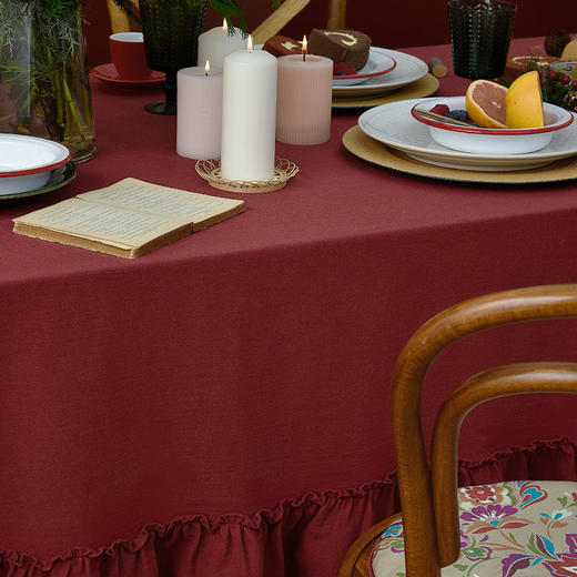 圣诞洋红萝莉桌布复古红色美式餐桌布 商品图2