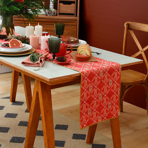 经典金色麦穗桌旗桌垫红色喜庆长条桌布 商品图0