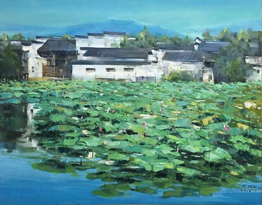 油画《荷塘小镇》 商品图0