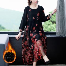 AHM  yxfs9278加绒连衣裙大码洋气质减龄显瘦刺绣裙