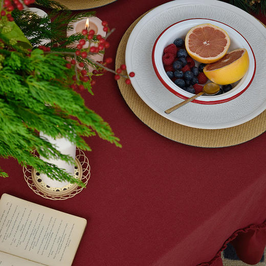 圣诞洋红萝莉桌布复古红色美式餐桌布 商品图4