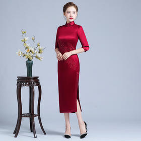 上海旗袍厂LHS-2045婚宴礼服 高贵婚礼喜婆婆旗袍小个子 连衣裙 秋冬款