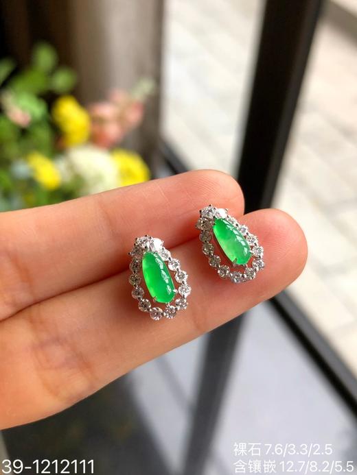 39-1212111，玻璃木那阳艳绿福豆耳钉，8999 商品图2