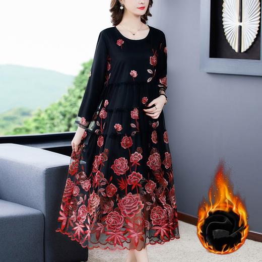 AHM  yxfs9278加绒连衣裙大码洋气质减龄显瘦刺绣裙 商品图2