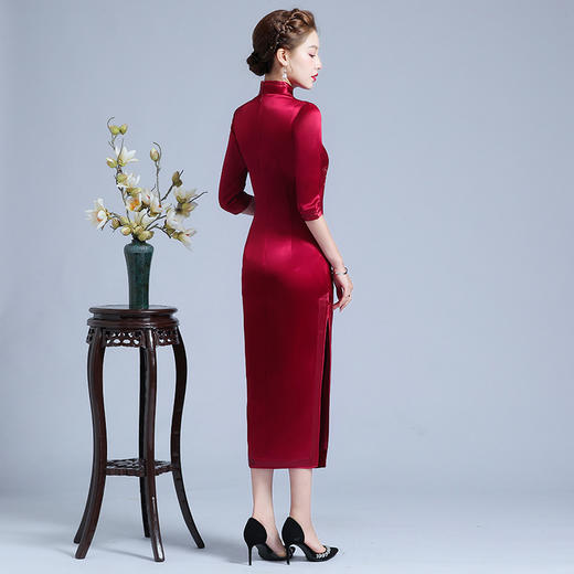 上海旗袍厂LHS-2045婚宴礼服 高贵婚礼喜婆婆旗袍小个子 连衣裙 秋冬款 商品图3