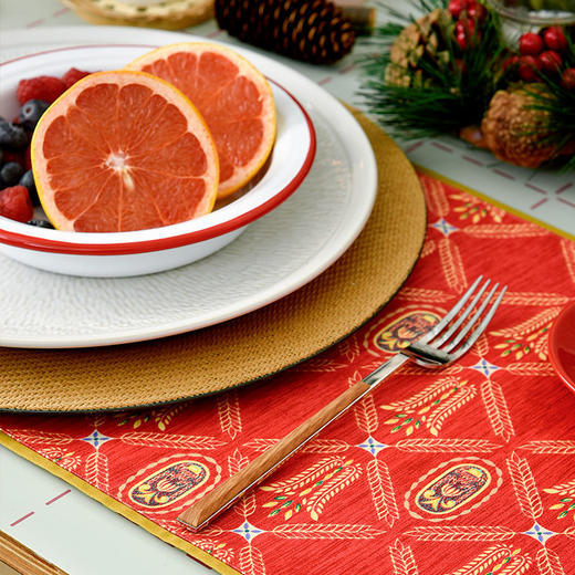 经典金色麦穗桌旗桌垫红色喜庆长条桌布 商品图3