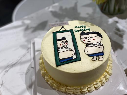 照镜子的小人手绘奶油蛋糕 商品图0