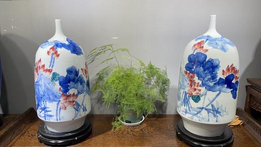 吴国华：青花五彩花鸟对瓶 商品图1