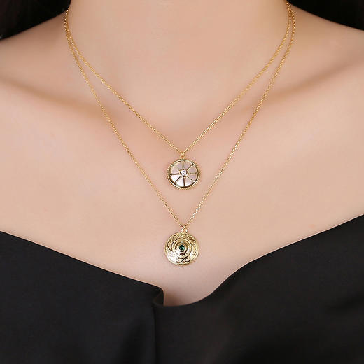 【尹正同款】Retro Chic 意大利复古时尚首饰 绿心金币叠戴项链 商品图2