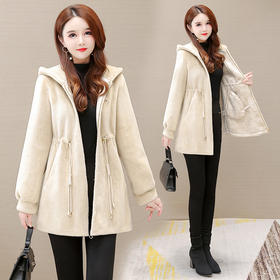 YWE  112149加厚保暖连帽貂绒气质外套大衣