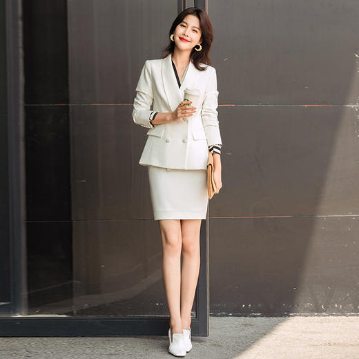 白色职业套装女秋冬职业装套裙美容院酒店前台接待工作服 商品图2