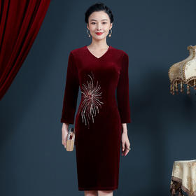 上海旗袍厂JC-JY5109金丝绒改良旗袍2021秋冬妈妈婚宴礼服洋气喜婆婆婚宴装连衣裙