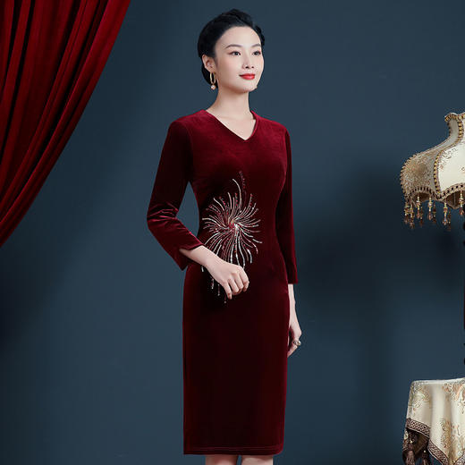 上海旗袍厂JC-JY5109金丝绒改良旗袍2021秋冬妈妈婚宴礼服洋气喜婆婆婚宴装连衣裙 商品图1