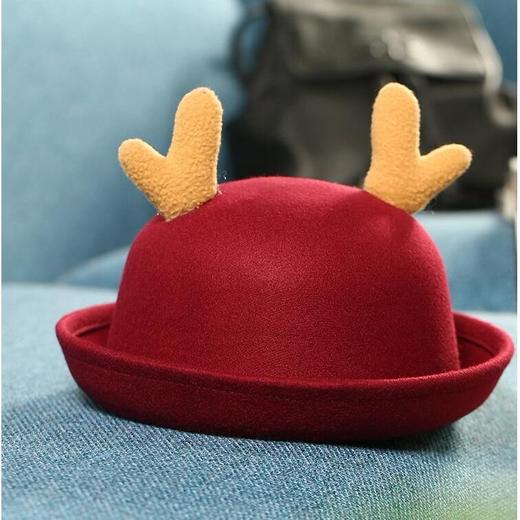 可爱鹿角耳朵毛呢盆帽亲子圆顶礼帽冬圣诞节 商品图3