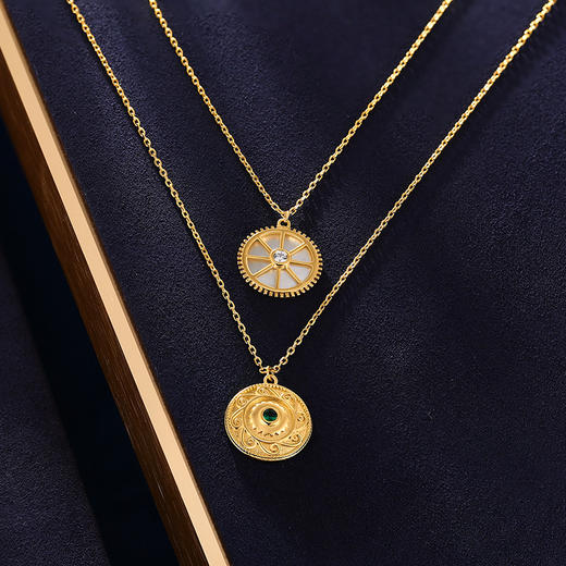 【尹正同款】Retro Chic 意大利复古时尚首饰 绿心金币叠戴项链 商品图4
