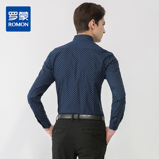 【纯棉】罗蒙男式长袖衬衫春秋季商务休闲碎花衬衣男 商品图1