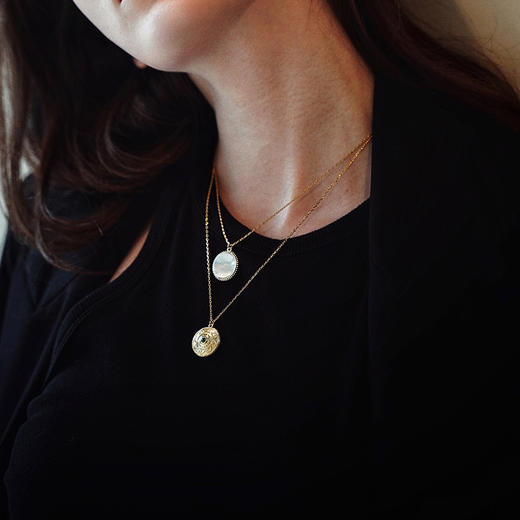 【尹正同款】Retro Chic 意大利复古时尚首饰 绿心金币叠戴项链 商品图1