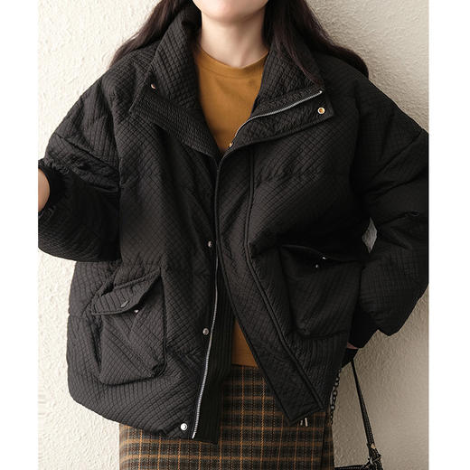 SMD-1026秋冬季短款白鸭绒羽绒服女立领大口袋拉链面包服 商品图0