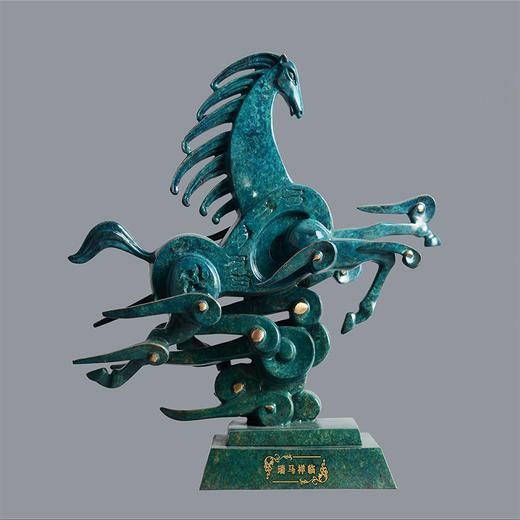 宇达青铜摆件 十二生肖马《瑞马祥临》创意装饰 家居工艺摆件  高34cm 商品图0