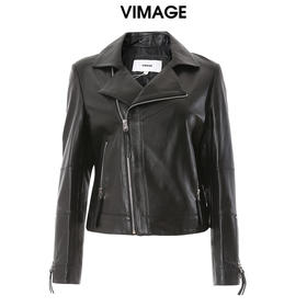 VIMAGE纬漫纪机车短外套女冬季新款时尚帅气中性修身显瘦皮衣V1693207