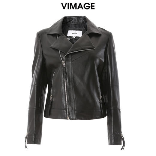 VIMAGE纬漫纪机车短外套女冬季新款时尚帅气中性修身显瘦皮衣V1693207 商品图0