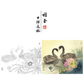 【有步骤、大彩图】郑玲玲工笔画白描底稿小品《又见荷塘春意浓》荷花天鹅初学者临摹花鸟线稿ZL02