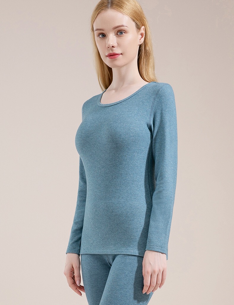 三针高品质发热纤维彩纱双面拉绒圆领女内衣6881