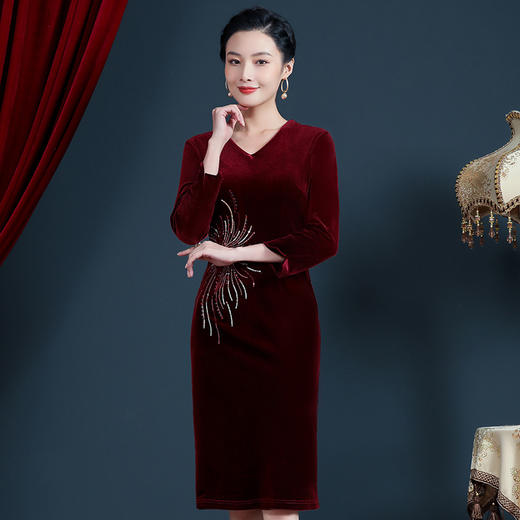 上海旗袍厂JC-JY5109金丝绒改良旗袍2021秋冬妈妈婚宴礼服洋气喜婆婆婚宴装连衣裙 商品图3