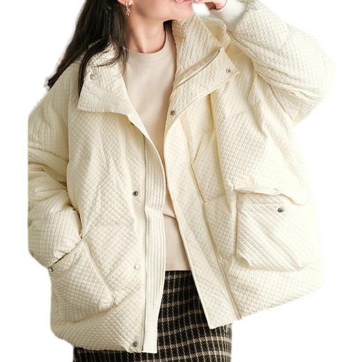 SMD-1026秋冬季短款白鸭绒羽绒服女立领大口袋拉链面包服 商品图3