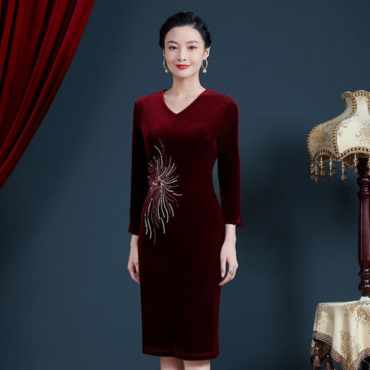 上海旗袍厂JC-JY5109金丝绒改良旗袍2021秋冬妈妈婚宴礼服洋气喜婆婆婚宴装连衣裙 商品图2