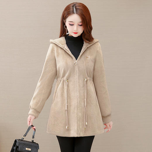 YWE  112149加厚保暖连帽貂绒气质外套大衣 商品图1