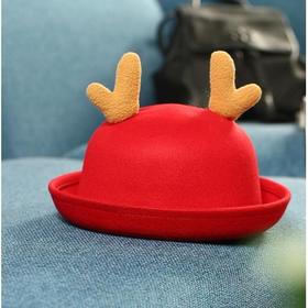 可爱鹿角耳朵毛呢盆帽亲子圆顶礼帽冬圣诞节