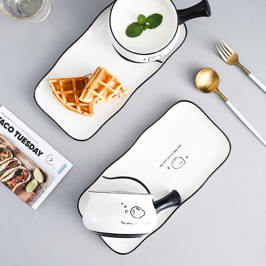 早餐带手柄碗碟盘子创意组合套装家用北欧风网红可爱日式陶瓷餐具 商品图8