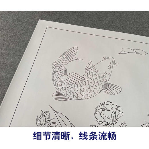 【有步骤、大彩图】郑玲玲工笔画白描底稿《鱼跃龙门》牡丹鲤鱼初学者临摹花鸟线稿ZL35 商品图4