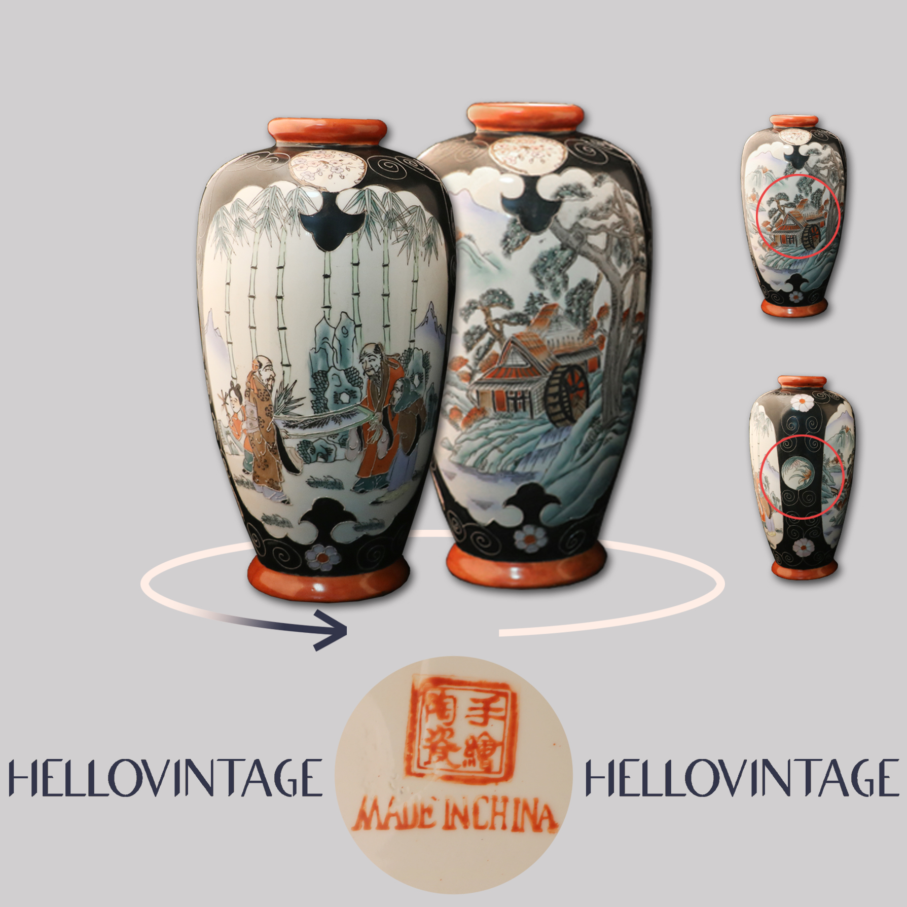 Hv Home 当代外销瓷60年 全手绘和风人物对弈花瓶