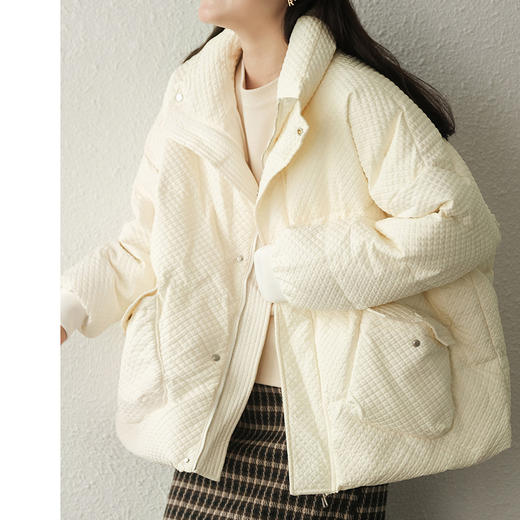 SMD-1026秋冬季短款白鸭绒羽绒服女立领大口袋拉链面包服 商品图4