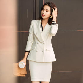 白色职业套装女秋冬职业装套裙美容院酒店前台接待工作服