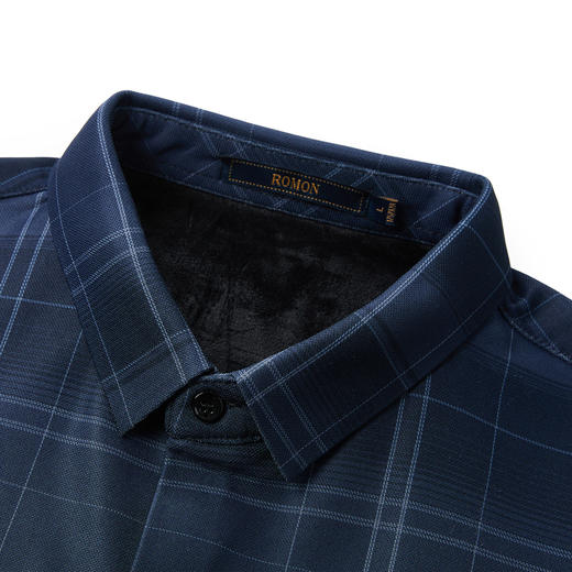 【加绒加厚】罗蒙秋冬保暖衬衫男士正装商务通勤格纹爸爸装衬衣男 商品图4