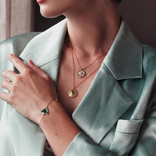 【尹正同款】Retro Chic 意大利复古时尚首饰 绿心金币叠戴项链 商品图5
