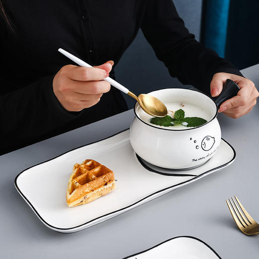 早餐带手柄碗碟盘子创意组合套装家用北欧风网红可爱日式陶瓷餐具 商品图5