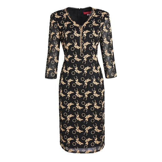 皮尔卡丹女装春季新款优雅端庄蕾丝长袖连衣裙P1110E1067J0
 商品图4